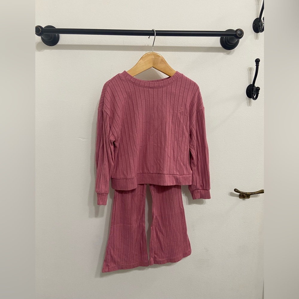Gap Baby Pink Ribbed Knit Long Sleeve Shirt and Pants Set
